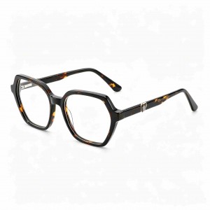 RUISEN’S Artisan Dual-Tone Acetate Gender-Neutral Hexagonal Optical Frame With Contrast Inlay Metal Emblem MG1030