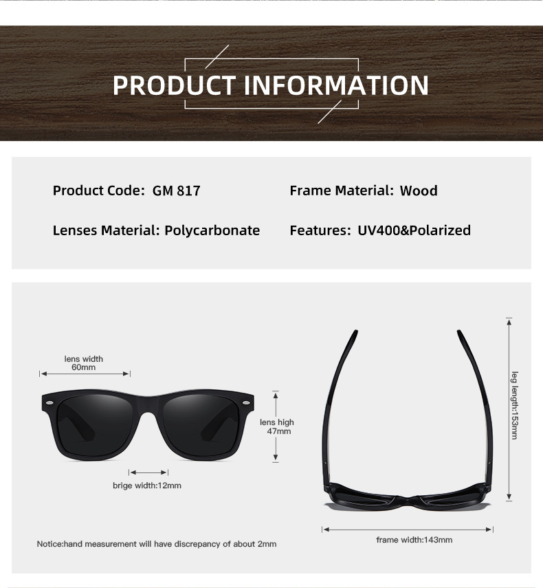 RUISEN'S Unisex Polarized Light Wooden Sunglasses 817