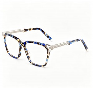 RUISEN’S Stylish square acetate frames with metallic temple accents 8009