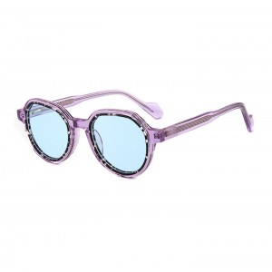 RUISEN’S Classic Small Round Rim Wrap Sunglasses, Multi-Color Spliced Handmade Acetate Shades  90001