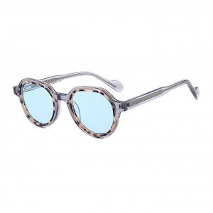 RUISEN’S Classic Small Round Rim Wrap Sunglasses, Multi-Color Spliced Handmade Acetate Shades  90001