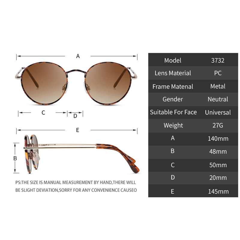 RUISEN'S Vintage Round Metal Polarized Sunglasses UV400 Retro Sun Glasses for Beach Travel Shopping Driving Outdoor 3732