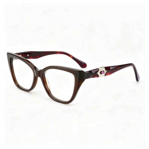 RUISEN’S Solid Acetate Unisex Cat Eye Rectangular Optical Frame With Hexagonal Crystal Metal Detail  MG1011