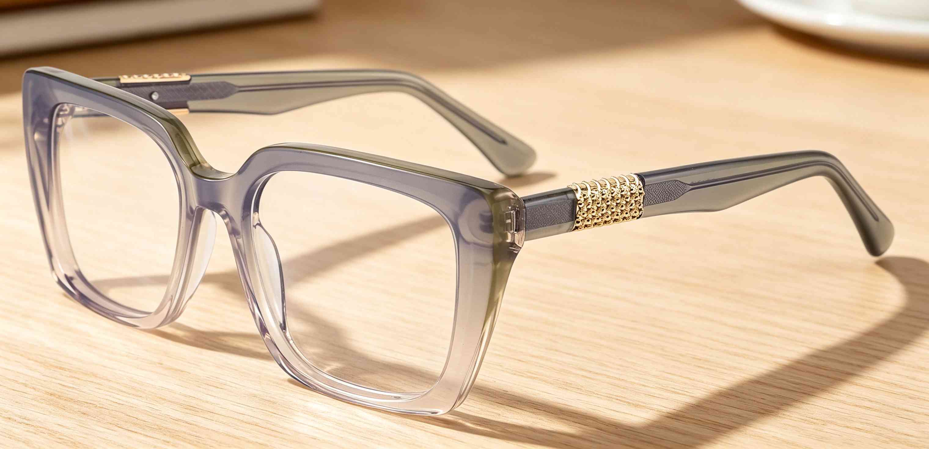 RUISEN'S Layered Acetate Gender-Neutral Square Optical Frame With Textured Gold Hardware Detail MG1012