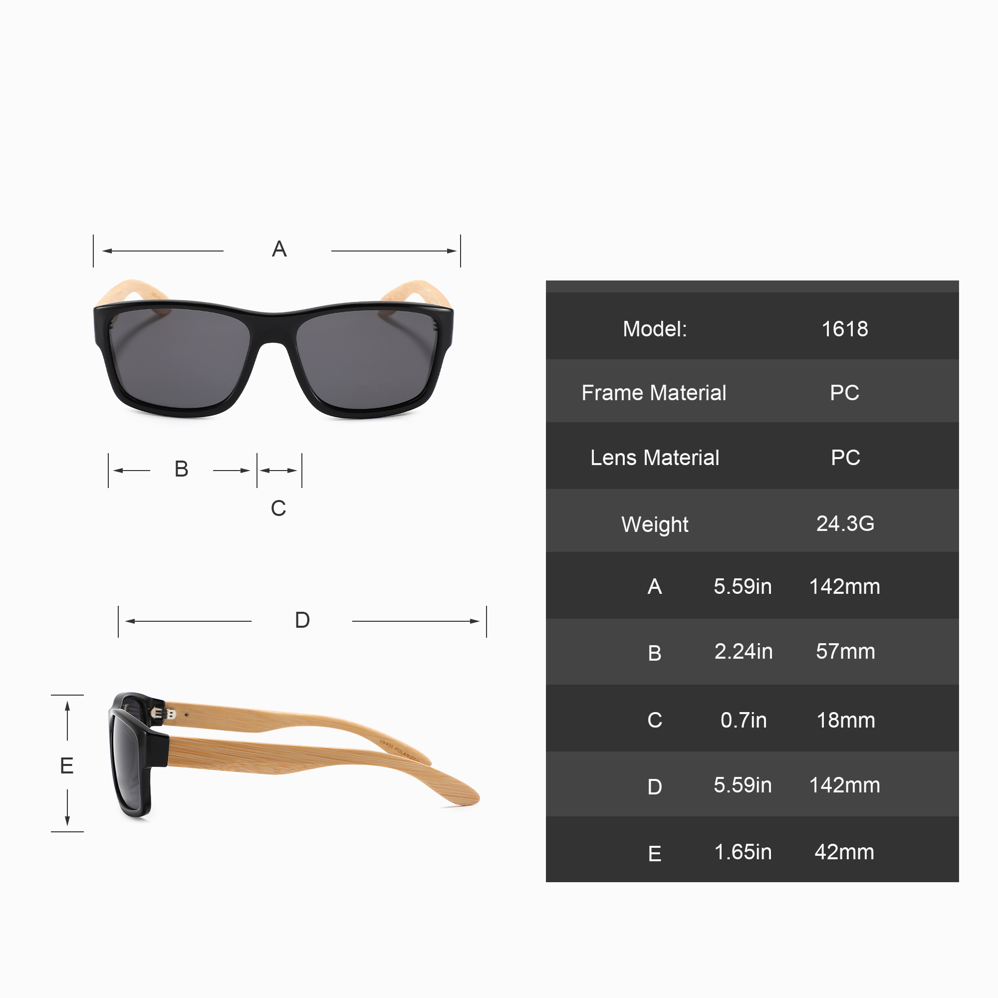 RUISEN'S Bamboo Temple Polarized Sunglasses UV400 Square Sun Glasses for Beach Travel Driving Outdoor 1618