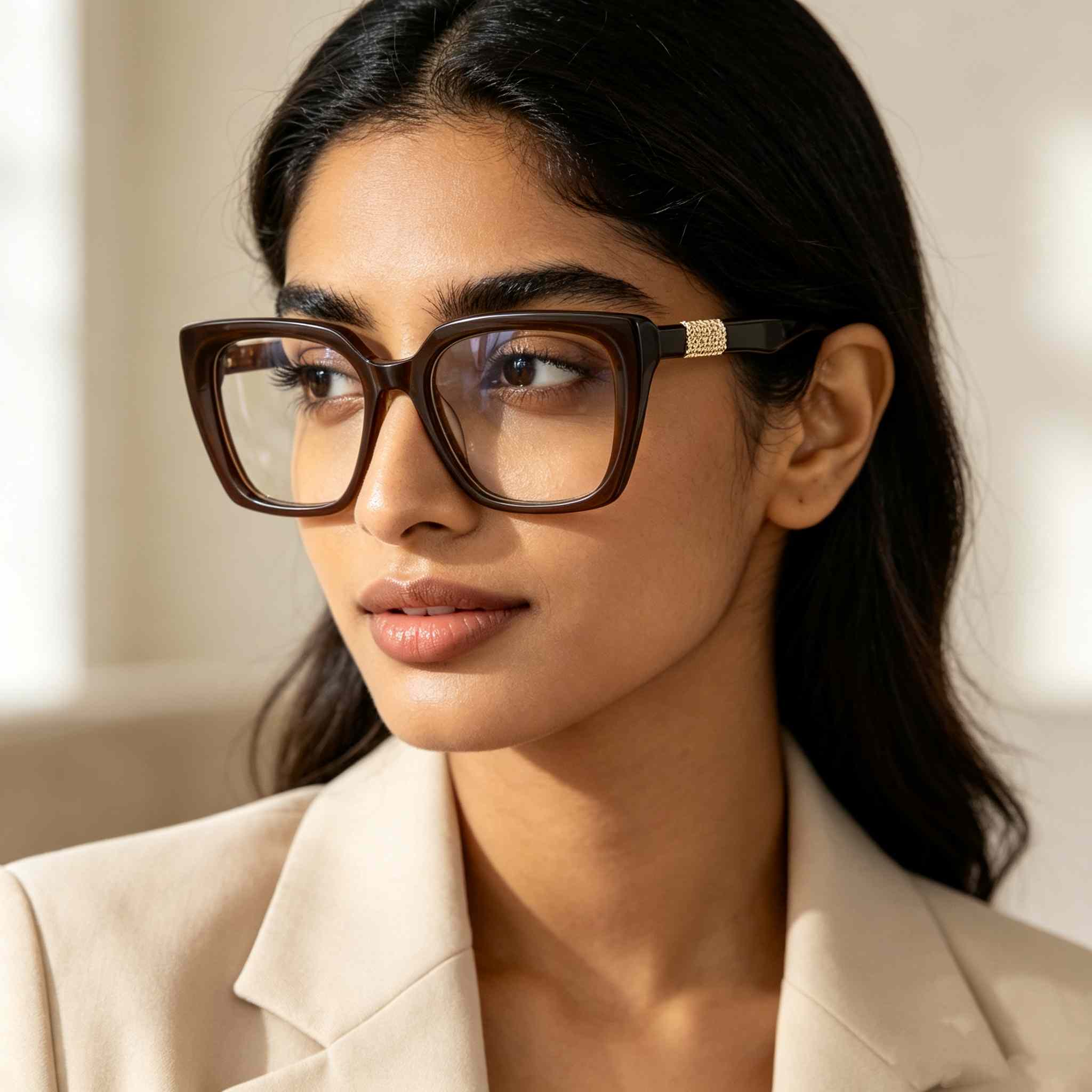 RUISEN'S Layered Acetate Gender-Neutral Square Optical Frame With Textured Gold Hardware Detail MG1012