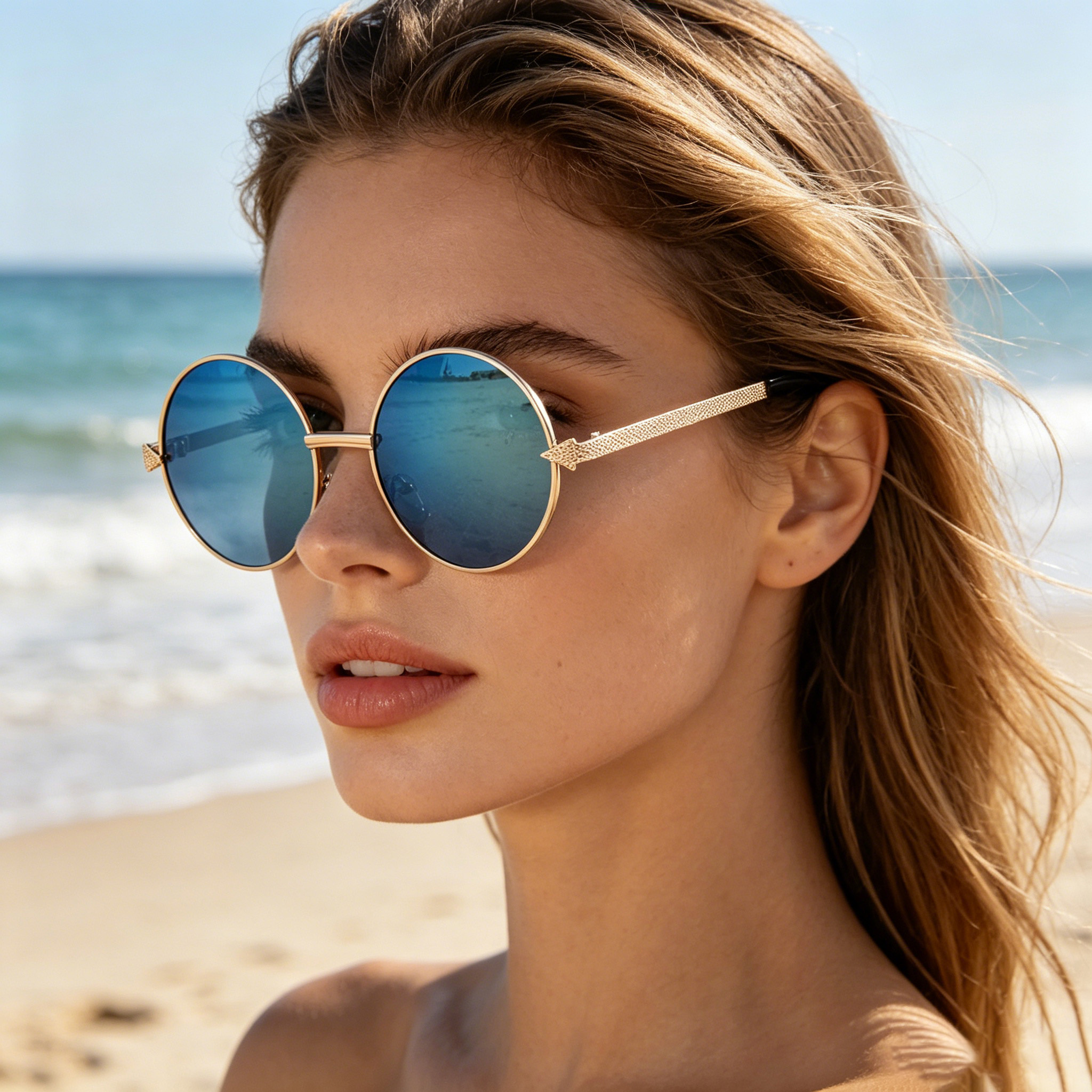 RUISEN’S Retro Round Metal Sunglasses Unisex UV400 Mirror Lens Vintage Sun Glasses for Beach Travel Shopping Outdoor Daily Eyewear 575