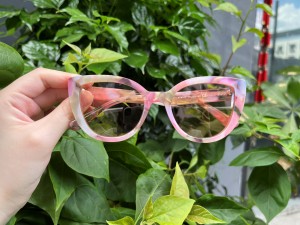 RUISEN’S Rainbow Pearl Marbled Acetate Cat Eye Trendy Sunglasses AT8005