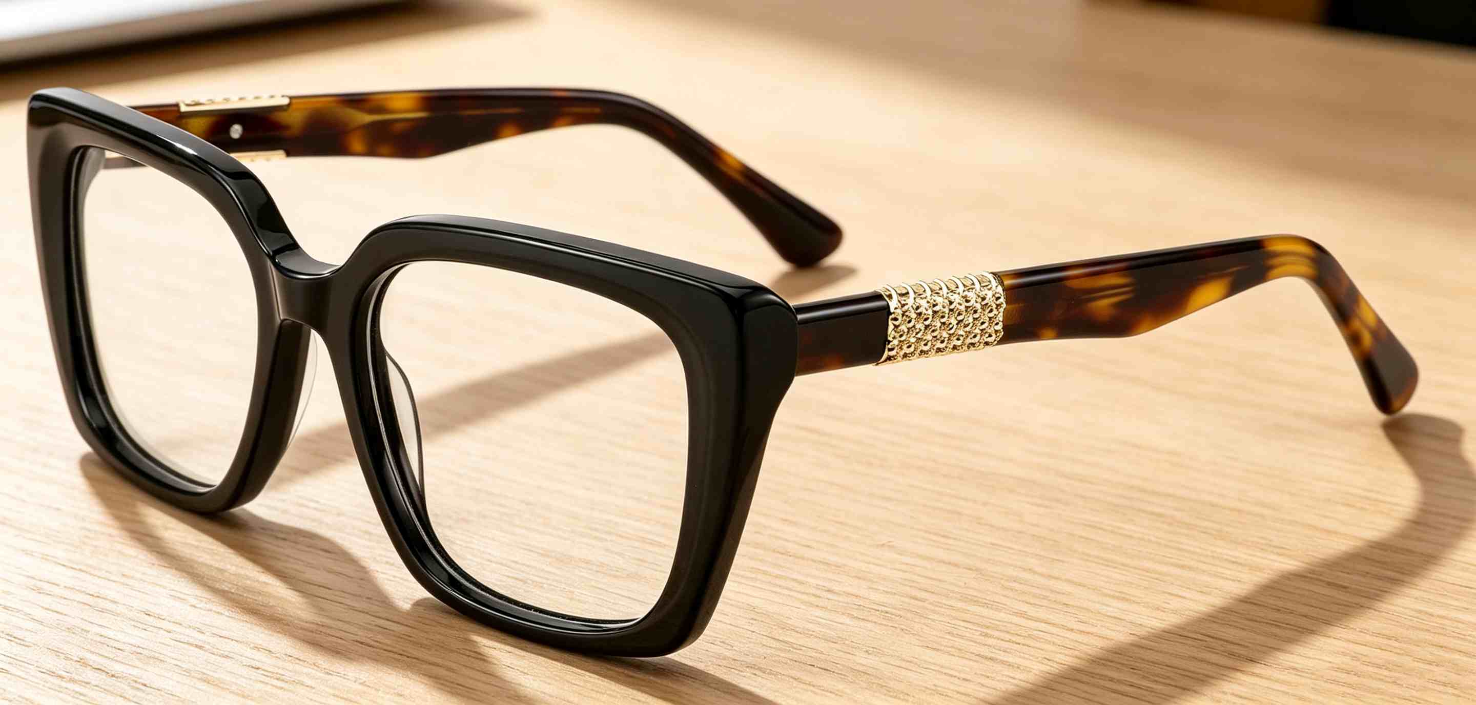 RUISEN'S Layered Acetate Gender-Neutral Square Optical Frame With Textured Gold Hardware Detail MG1012