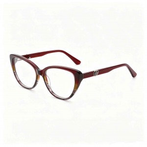 RUISEN’S Polished Gradient Acetate Gender-Neutral Slim Cat Eye Optical Frame With Asymmetric Inset Metal Emblem MG1032