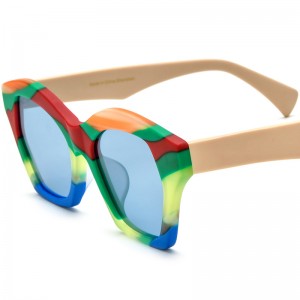 RUISEN’S Color-Block Matte Acetate Cat Eye Sunglasses 19375T
