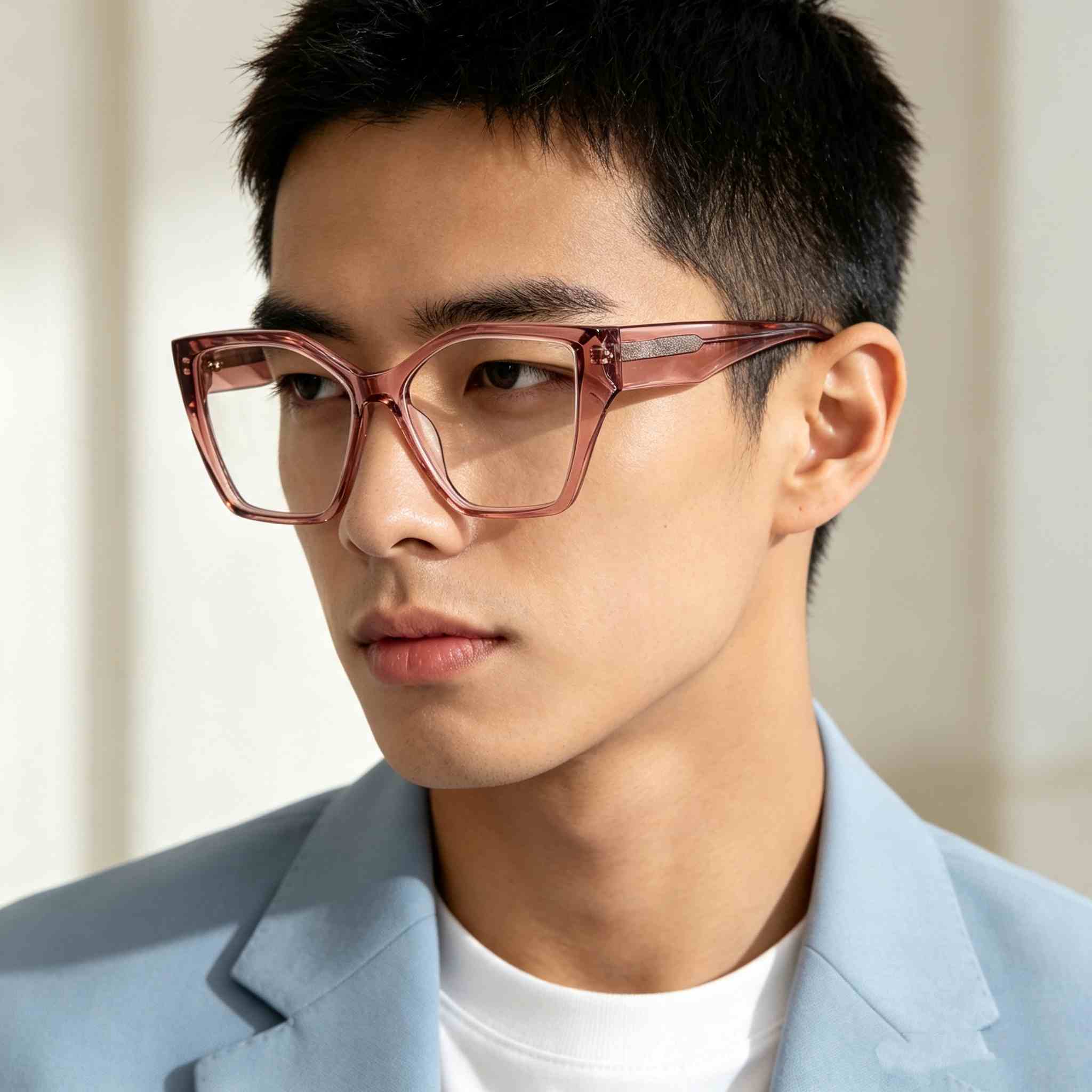  RUISEN'S Polished Transparent Acetate Gender-Neutral Sharp Angular Cat Eye Optical Eyewear Frame F2850