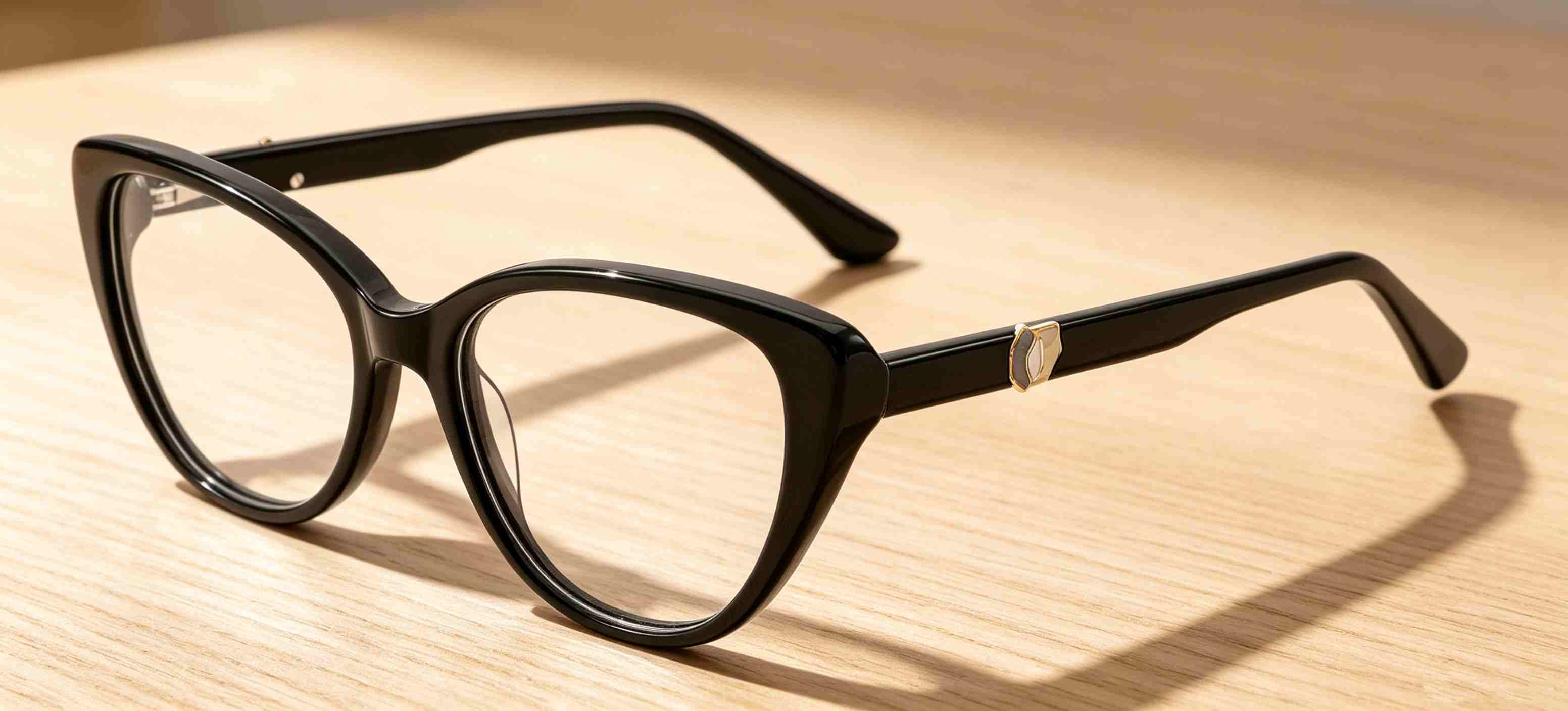 RUISEN'S Polished Gradient Acetate Gender-Neutral Slim Cat Eye Optical Frame With Asymmetric Inset Metal Emblem MG1032