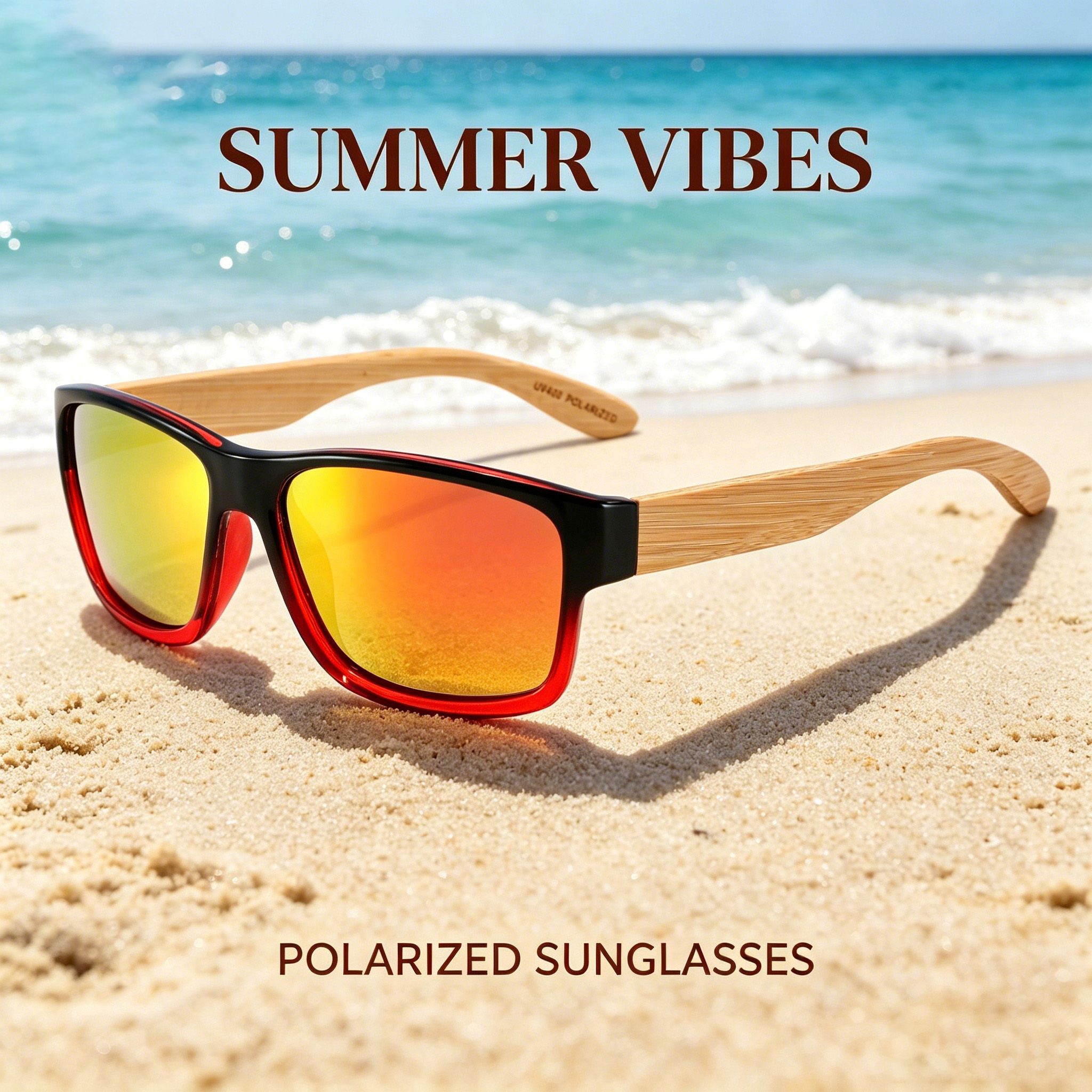 RUISEN'S Bamboo Temple Polarized Sunglasses UV400 Square Sun Glasses for Beach Travel Driving Outdoor 1618