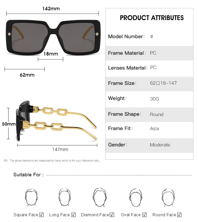 RUISEN'S  Fashion retro square frame uv400 eye protection sunglasses