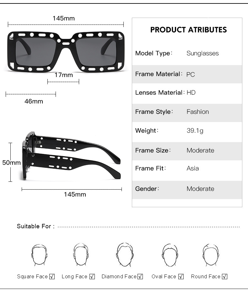 RUISEN'S Fashion Retro Box Hollow UV400 Eye Protection משקפי שמש
