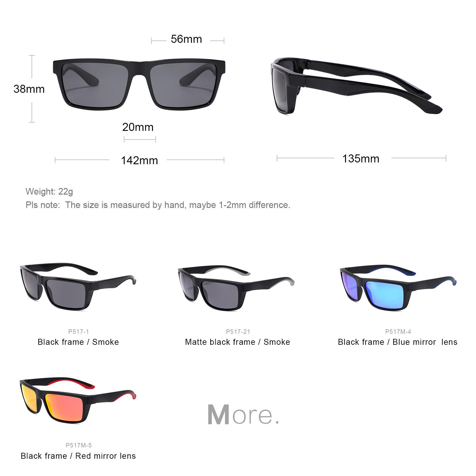 RUISEN'S Lightweight Polarized Square Sunglasses Men UV400 Anti-Glare Sun Glasses for Driving Fishing Beach Travel Outdoor Sports Eyewear 517
