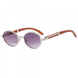 RUISEN’S Retro Wood Grain Oval Sunglasses – UV400, Unisex glasses 6101
