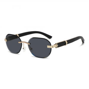 Ruisen’s Rimless Cut Edge Rectangle Sunglasses UV400 Wooden Temple Metal Decor Sun Glasses for Driving Beach Travel Outdoor Daily Fashion Eyewear 1813