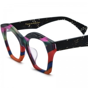RUISEN’S Matte Multi-Color Spliced Acetate Large Cat Eye Optical Frames Unisex 19375