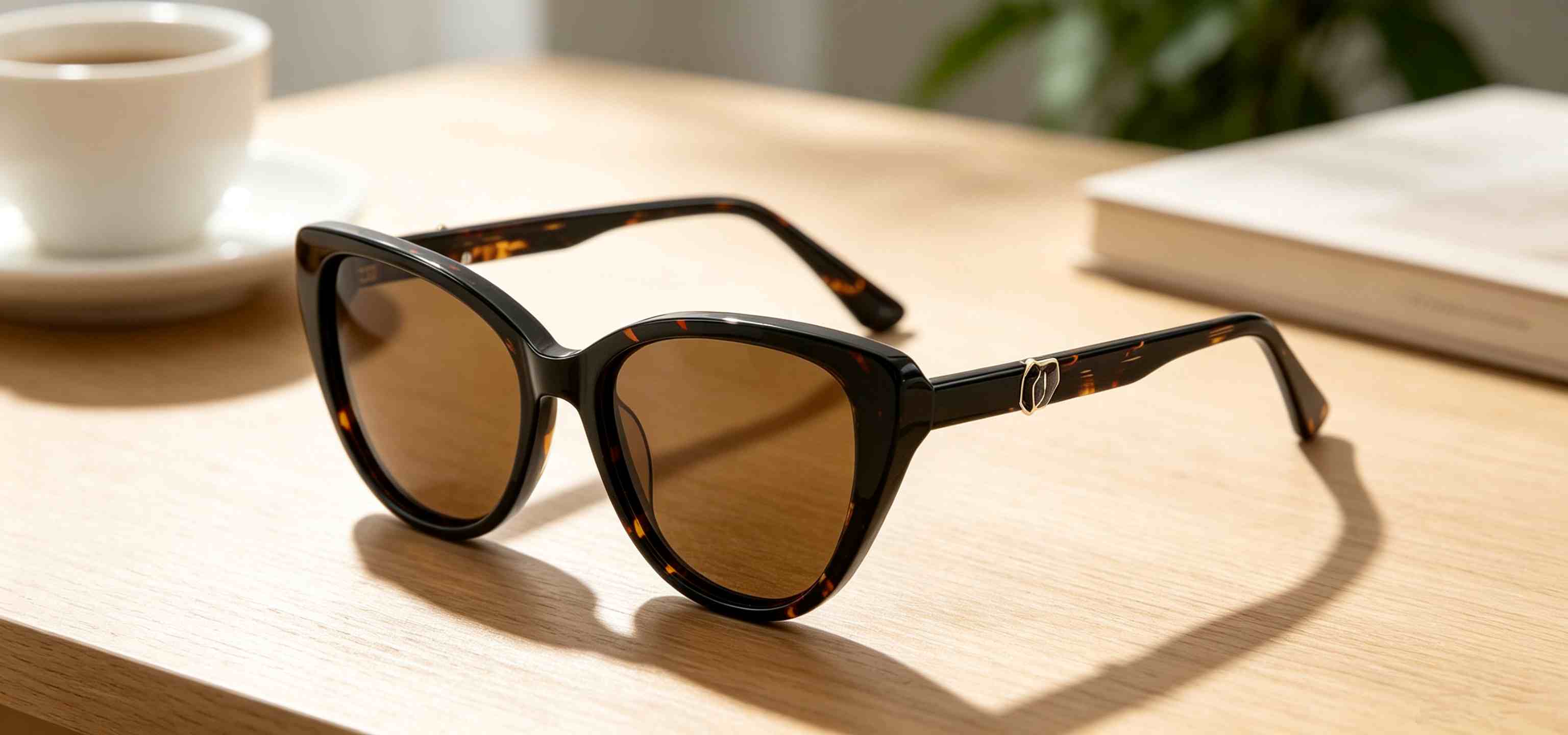 RUISEN'S Handcrafted Double-Layer Acetate Cat Eye UV400 Polarized Sunglasses with Geometric Metal Accent ATG1032