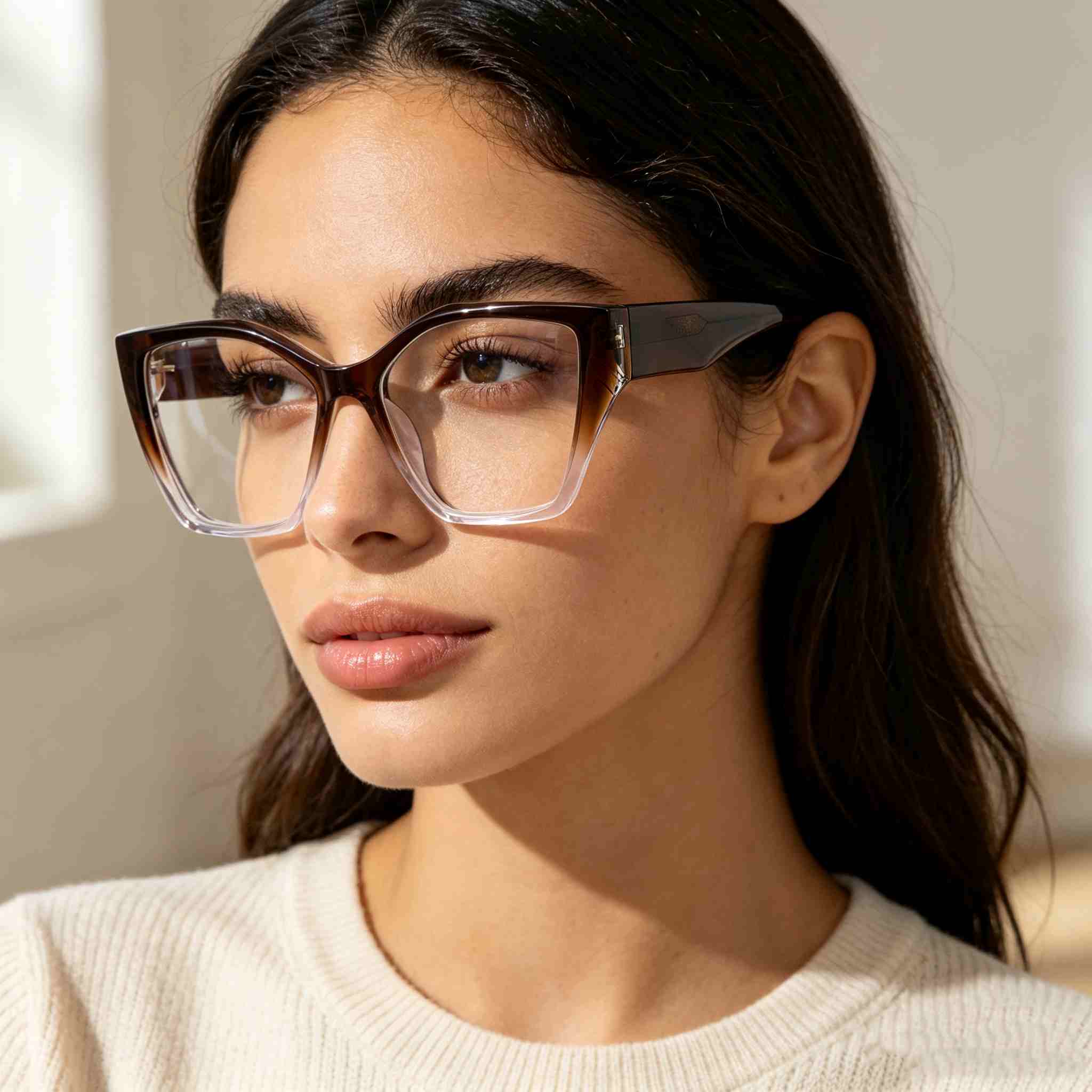 RUISEN'S Unisex Oversized Angular Clear Gradient Acetate Cat Eye Square Optical Glasses Frame F2850