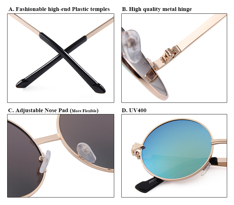 RUISEN’S Retro Round Metal Sunglasses Unisex UV400 Mirror Lens Vintage Sun Glasses for Beach Travel Shopping Outdoor Daily Eyewear 575