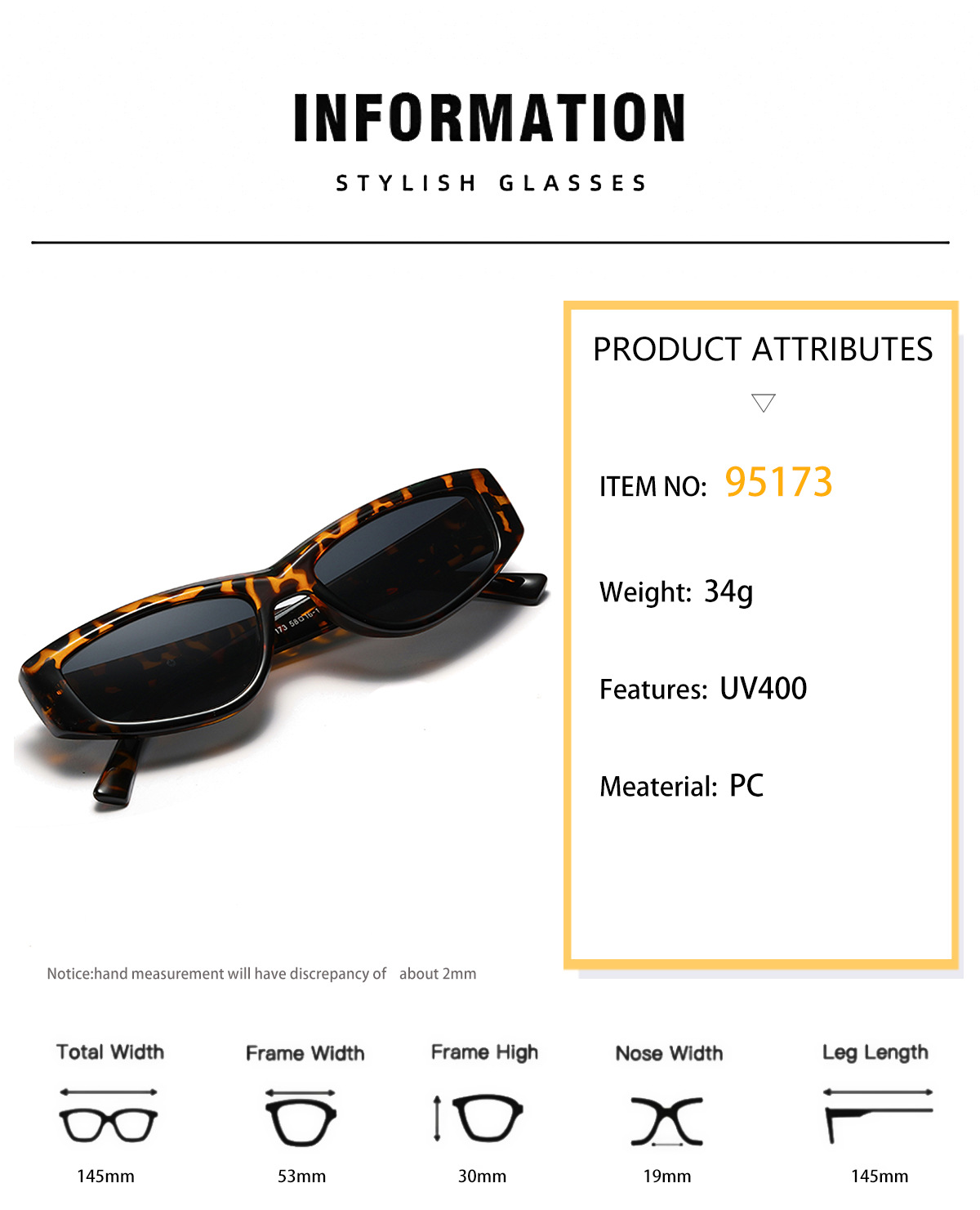 Fashion cat eye sunglasses size
