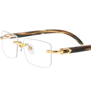 RUISEN’S Rimless Eyeglass Frame with Natural Black & White Buffalo Horn Optical Temples 8100907