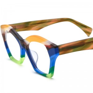 RUISEN’S Matte Multi-Color Spliced Acetate Large Cat Eye Optical Frames Unisex 19375